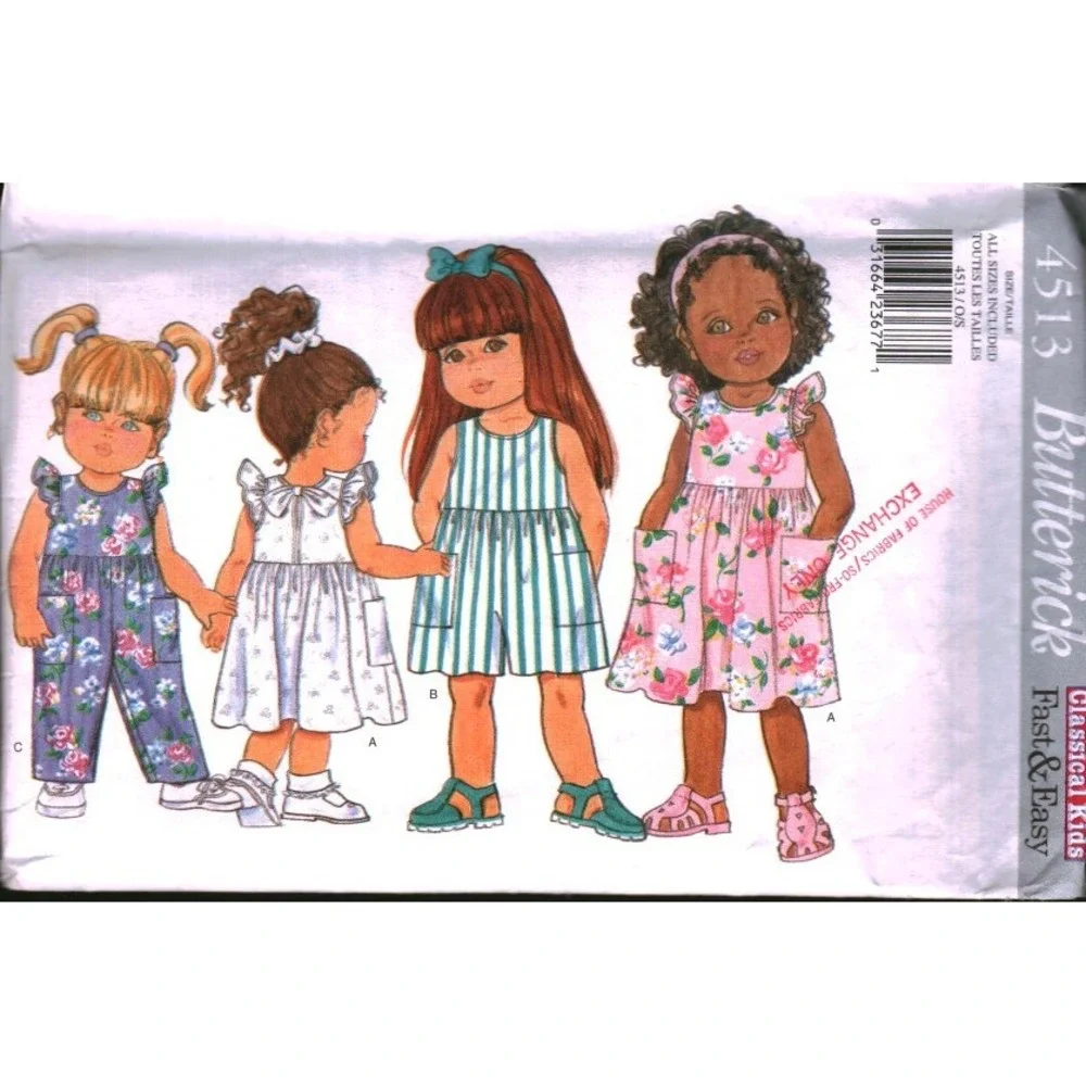 Butterick 4513 Toddlers Dress Romper Jumpsuit Sewing Pattern Size 1 2 3 4 cut